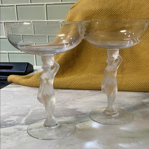 Vintage Glass Coupe Set with Sculpted Stems